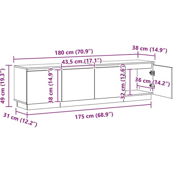 Έπιπλο Τηλεόρασης VidaXL με LED 180 x 38 x 49 cm - Γκρι Σκυροδέματος image 11