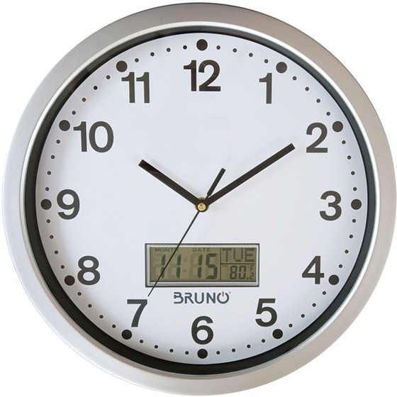 Αθόρυβο&nbsp;Ρολόι&nbsp;Τοίχου&nbsp;Ψηφιακό&nbsp;Bruno&nbsp;Πλαστικό&nbsp;Λευκό&nbsp;Ø35cm image 0
