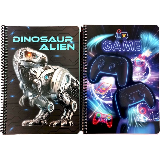 Τετράδιο Σπιράλ Back Me Up B6 2 Θεμάτων 80 Φύλλων Neon Game-Dinosaur Alien (1 Τεμάχιο) - Τυχαία Επιλογή Σχεδίου image 0