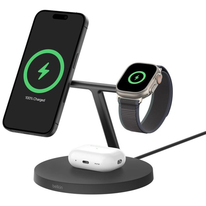 Βάση Φόρτισης Belkin BoostCharge Pro 3-in-1 wireless charging station with Qi2 Multi-Port 15W - Black