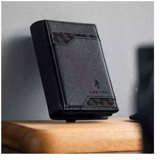 Πορτοφόλι Cactus Διπλό RFID Κουμπί Υφασμάτινο Μαύρο image 2