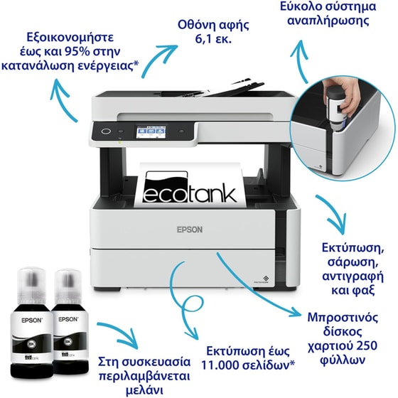 Epson EcoTank M3170 Ασπρόμαυρο Πολυμηχάνημα Inkjet A4 με WiFI, Ethernet, ADF, Duplex Print (C11CG92403) image 1