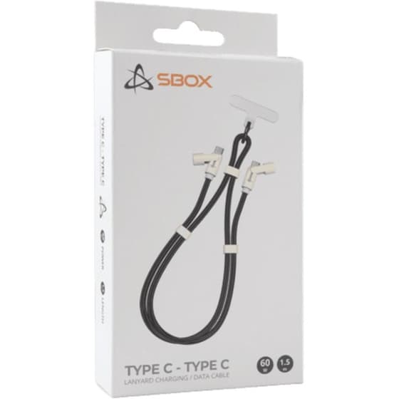 Καλώδιο δεδομένων SBOX με Lanyard USB-C σε USB-C 60W 1.5m - Black image 1