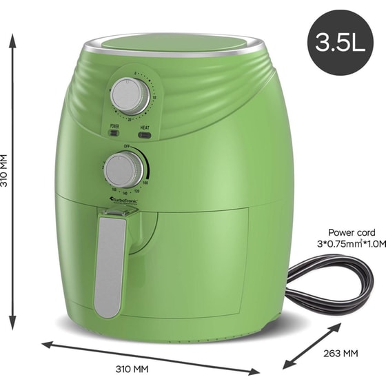 TURBOTRONIC TT-AF11M με Αποσπώμενο Κάδο 1200 W 3.5 L Πράσινο Φριτέζα Αέρος image 5