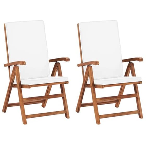 Καρέκλες Κήπου Vidaxl Ανακλινόμενες  από Ξύλο Teak με Μαξιλάρια 2 Τεμ. 57x71.5x104cm - Κρεμ image 1