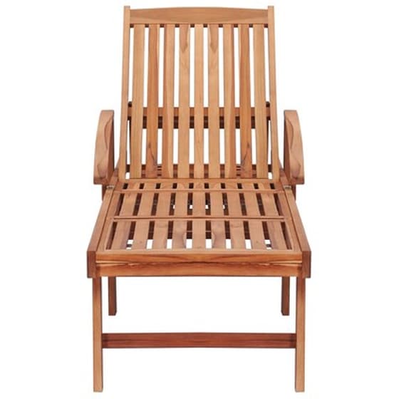 Ξαπλώστρα VidaXL με Μαξιλάρι από Μασίφ Ξύλο Teak  195x59.5 cm - Καφέ/Κρεμ image 4