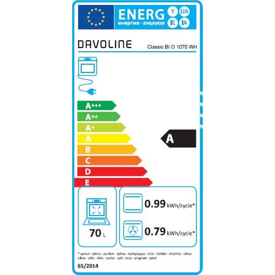 DAVOLINE CLASSIC BI O 1070 WH 70 Lt Λευκό Εντοιχιζόμενος Φούρνος Άνω Πάγκου image 3