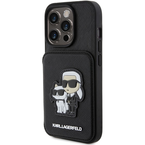Θήκη Karl Lagerfeld iPhone 15 Pro - Karl Lagerfeld Karl Choupette Saffiano Cardslots & Stand Case - Black image 5