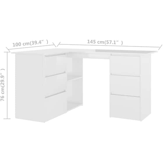 Γραφείο Γωνιακό VidaXL από Μοριοσανίδα 145x100cm - Λευκό image 6