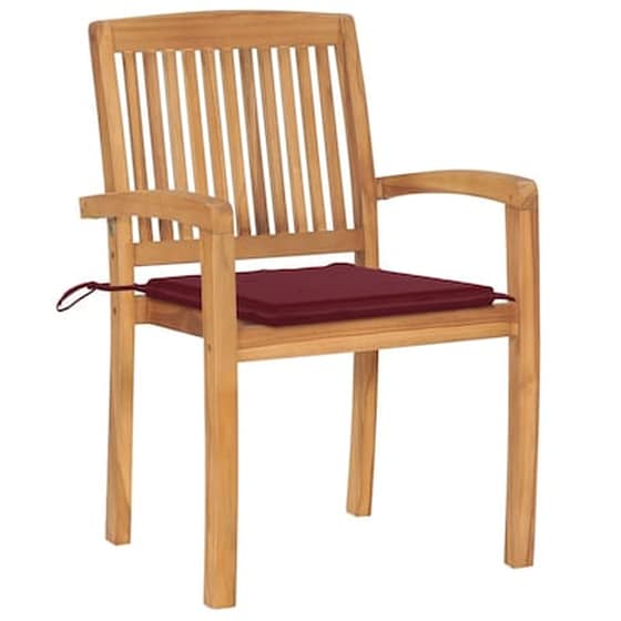 Vidaxl Καρέκλες Κήπου Στοιβαζόμενες 4 Τεμ. Μασίφ Ξύλο Teak + Μαξιλάρια image 3