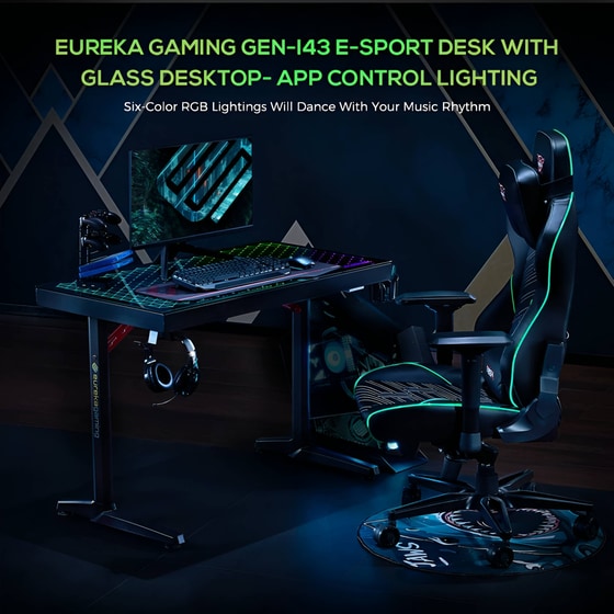 Γραφείο Gaming Eureka Ergonomic GEN-I43 ESPORT από Carbon Fiber 110x61cm - Μαύρο image 2
