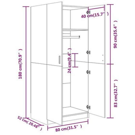 Δίφυλλη Ντουλάπα Vidaxl από Μοριοσανίδα 80x52x180cm - Γκρι Σκυροδέματος image 3