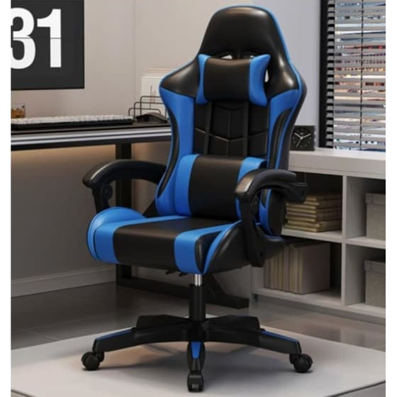 Καρέκλα Gaming Δερματίνης με Υποπόδιο Μαύρη/Μπλε image 1