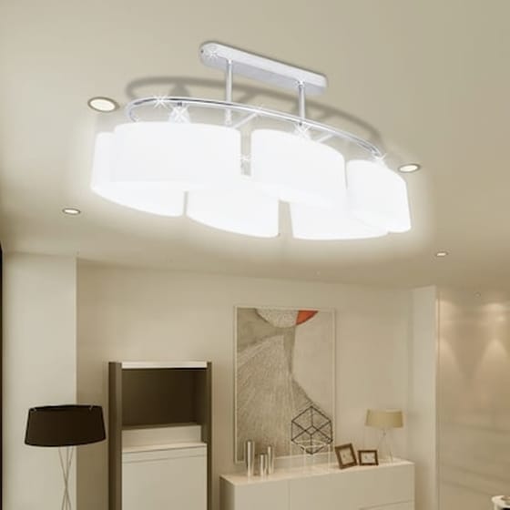 Vidaxl Φωτιστικό Οροφής Με Λευκό Ελλειψοειδές Κρύσταλλο 6φωτο Ε14 image 3