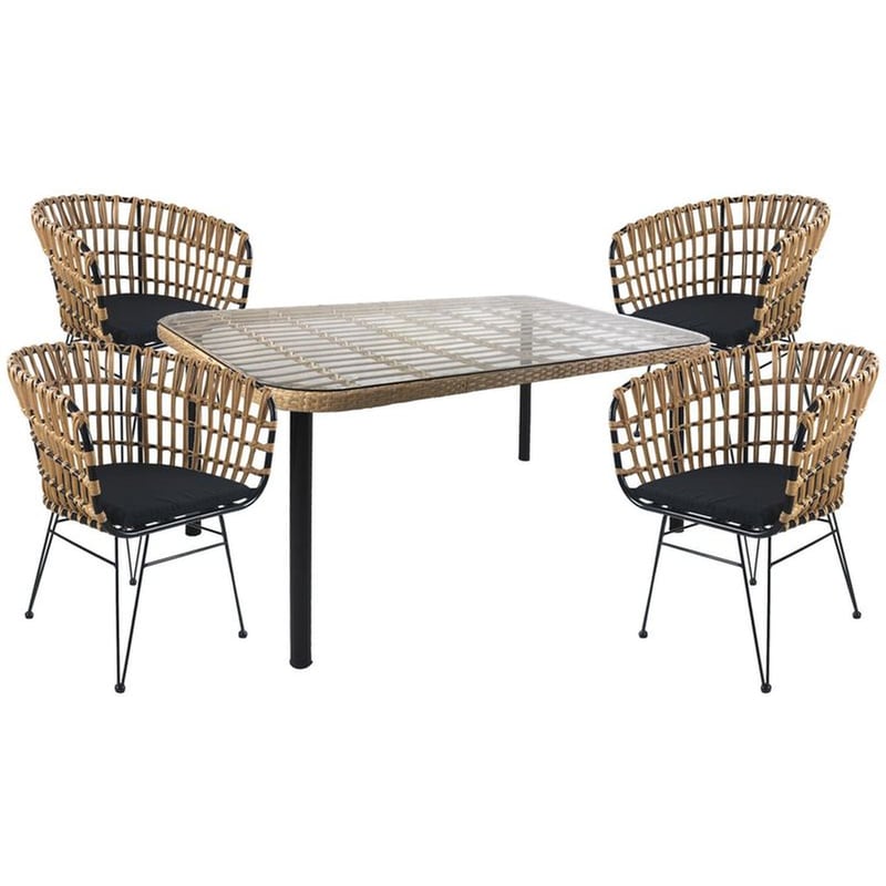 ARTELIBRE Σετ Τραπεζαρίας Artelibreς Κήπου Artelibre Ampius από Μέταλλο/Ρατάν με 4 Καρέκλες 14990303 5 Τμχ - Μαύρο/Φυσικό