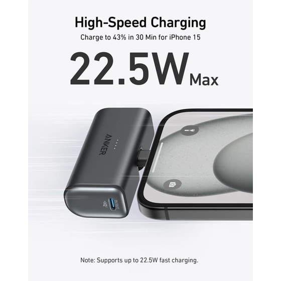 Anker Nano Power Bank 5000mAh 22.5W με ενσωματωμένο βύσμα USB-C - Black Stone image 2