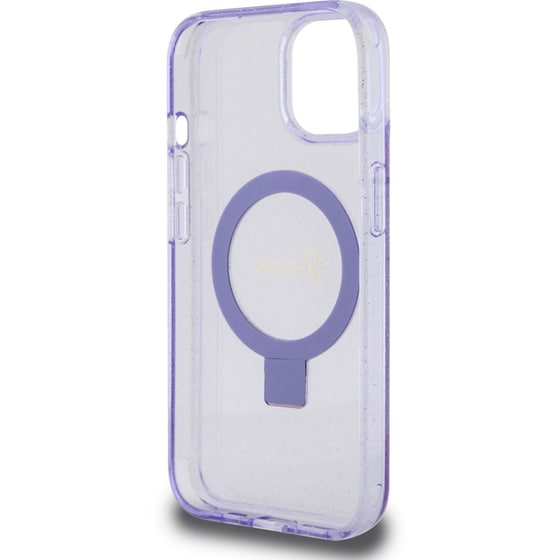 Θήκη Apple iPhone 15 - Guess Magsafe Ring Stand Glitter Hard Case Script Logo - Διάφανο/Μωβ image 7
