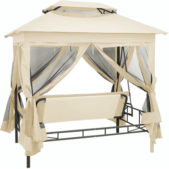 Κούνια Κήπου VidaXL με Σκίαστρο από Χάλυβα 220x160x240 cm - Λευκό κρεμ image 1