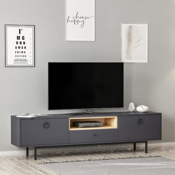 Έπιπλο Τηλεόρασης 24Mall Bigio από Μοριοσανίδα 180x35x48 cm - Ανθρακί/Μπεζ image 1
