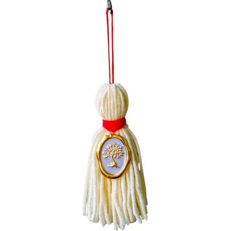 FEELBOHO Χειροποιητο Λευκο Boho Γουρι Δεντρο