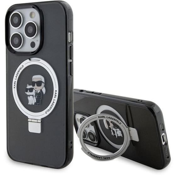 Θήκη Karl Lagerfeld iPhone 14 Pro - Karl Lagerfeld Magsafe Ringstand Case Karl & Choupette’s Head - Black image 7