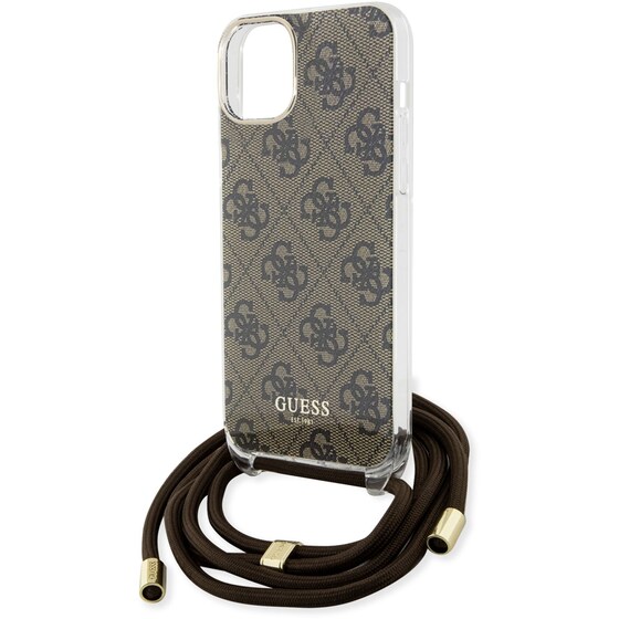 Θήκη Apple iPhone 15 - Guess 4g Logo Collection Crossbody Hard Case με Script Metal Logo - Καφέ image 1