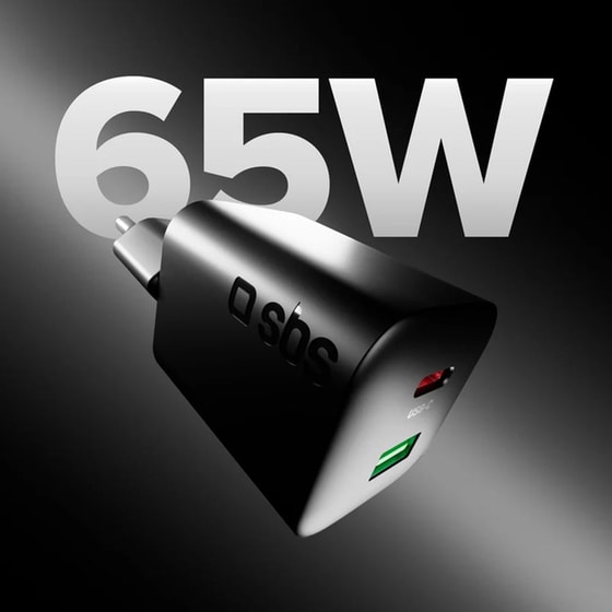 Φορτιστής Πρίζας SBS GAN USBA USB -C με Καλώδιο 65W - Μαύρο image 1