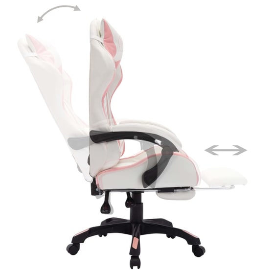 Καρέκλα Gaming VidaXL Racing LED RGB με Υποπόδιο από Τεχνητό Δέρμα - Λευκή/Ροζ image 5