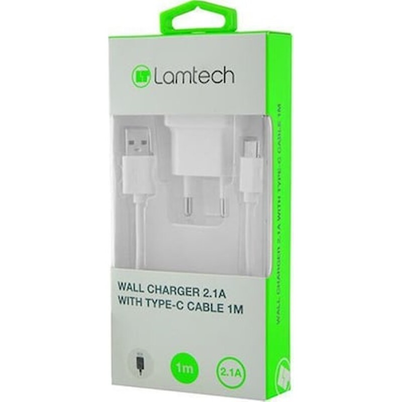 LAMTECH Σετ Φόρτισης Lamtech Lam020199 2.1A with cable Usb-C 1m - White