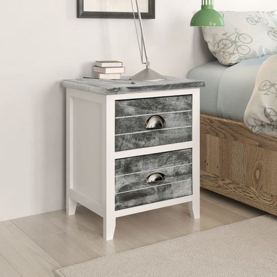 Κομοδίνο Vidaxl Από Ξύλο Παυλώνιας 38x28x45 cm - Γκρι Λευκό image 1