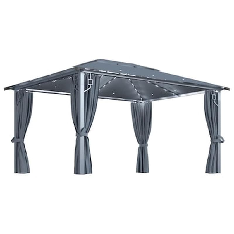VIDAXL Vidaxl Κιόσκι Με Κουρτίνα Και Φωτάκια Ανθρακί 400 X 300 Εκ. Αλουμινίου