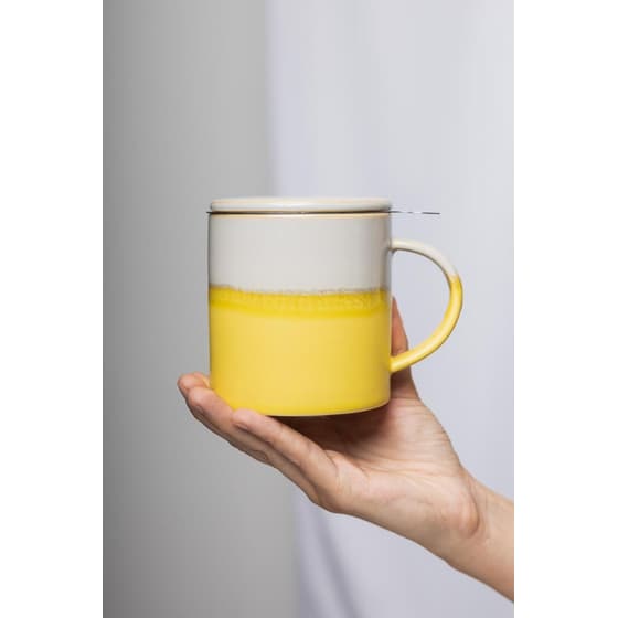 Κούπα με Στραγγιστήρι Tranquillo Πήλινη 410 ml - Κίτρινο/Λευκό image 3
