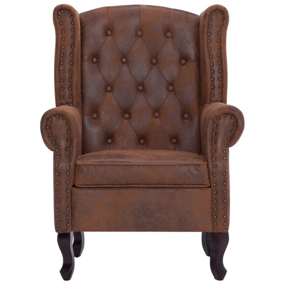Πολυθρόνα VidaXL Chesterfield με Υποπόδιο από Συνθετικό Καστόρι - Καφέ image 3