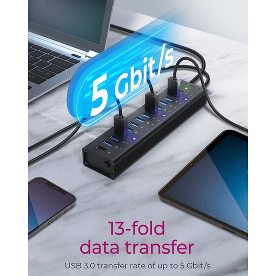 Icy Box IB-AC6113 USB Hub 14-Port USB 3.0 συμβατό με USB-A image 4