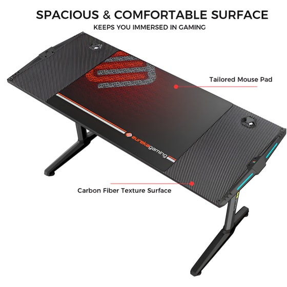 Γραφείο Gaming Eureka Ergonomic ERK-GIP-55B-V1 από Carbon Fiber 148.2x60cm  - Μαύρο image 2