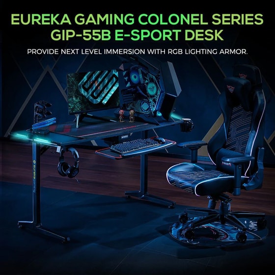 Γραφείο Gaming Eureka Ergonomic ERK-GIP-55B-V1 από Carbon Fiber 148.2x60cm  - Μαύρο image 9