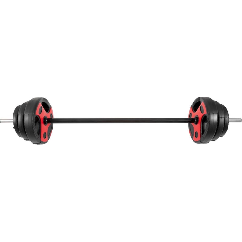 AMILA Body Pump Μπάρα Amila 95150 25mmx140cm 19kg Κούφια από Ατσάλι με 6 Δίσκους Βαρών και Κολάρα με Λαστιχένια Λαβή