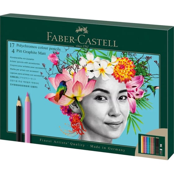 Ξυλομπογιές Faber Castell Polychromos Σετ σε Κασετίνα 17 Τεμάχια & 4 Pitt Graphite Matt & Γόμα & Ξύστρα image 0