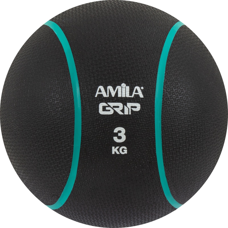 Μπάλα Medicine Grip Amila 3 kg 23 cm από Λάστιχο - Μαύρη/Μπλε