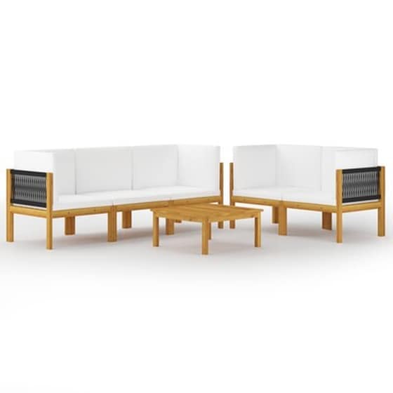 Vidaxl Σαλόνι Κήπου 6 Τεμαχίων Κρεμ Μασίφ Ξύλο Ακακίας Με Μαξιλάρια image 2