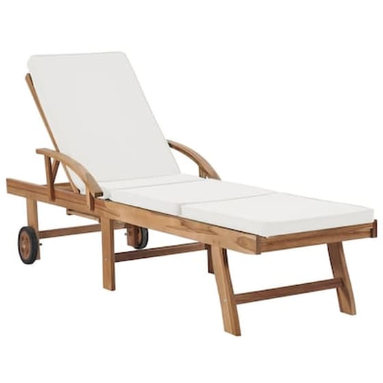 Ξαπλώστρα VidaXL με Μαξιλάρι από Μασίφ Ξύλο Teak 195x59.5 cm - Κρεμ image 1