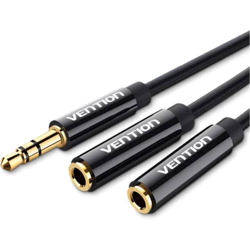 VENTION 3.5mm Male to 2*3.5mm Female Stereo Splitter Cable 0.3M Black ABS Type (BBSBY) (VENBBSBY)