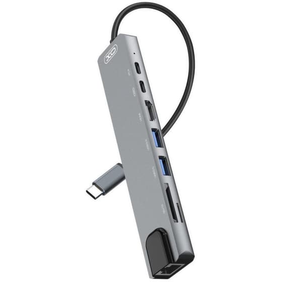 USB Hub XO HUB003 USB-C με  8 θύρες - Γκρι image 1