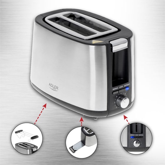 ADLER AD 3214 2 Θέσεων 750W Inox Φρυγανιέρα image 2