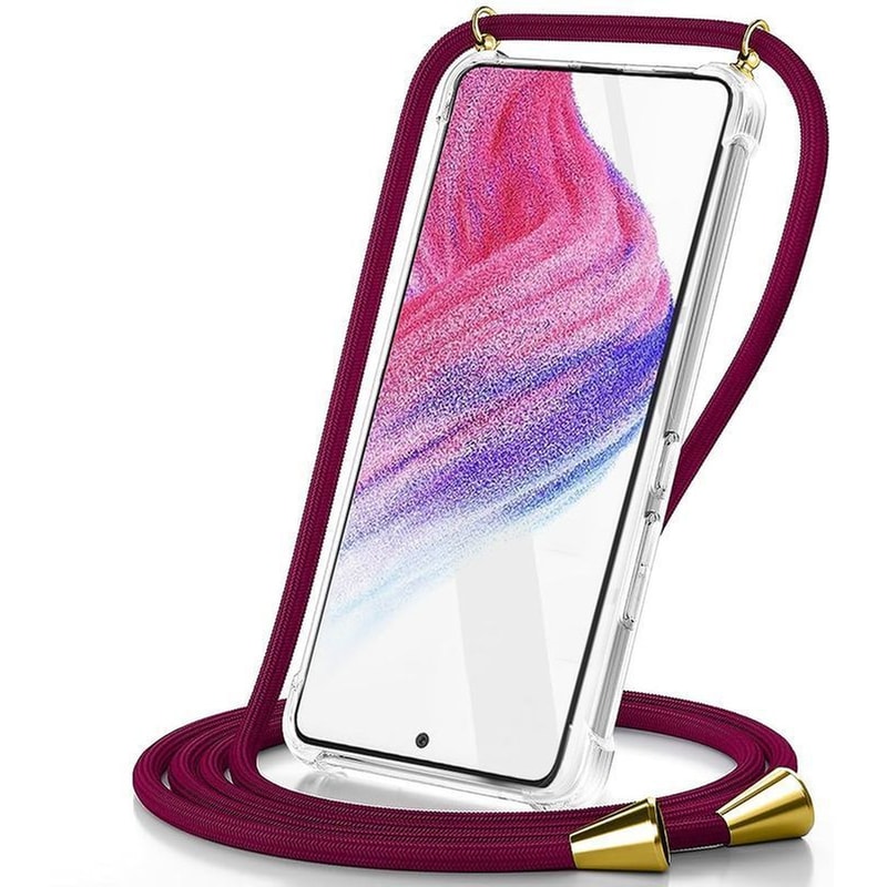 Θήκη Samsung Galaxy A25 5G - Ancus με Λουράκι Κόκκινο - Διάφανο