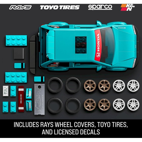 Mattel Hot Wheels Brick Shop Σετ Κατασκευής Speed Series Custom ’90 Honda Civic EF (248 Κομμάτια) (JHF62) image 3