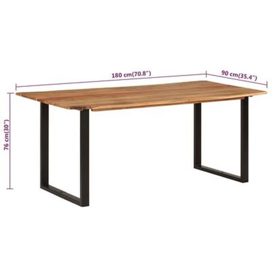 Τραπεζαρία Vidaxl από Μασίφ Ξύλο Ακακίας 180 90x76 cm - Μαύρο/Καφέ image 6