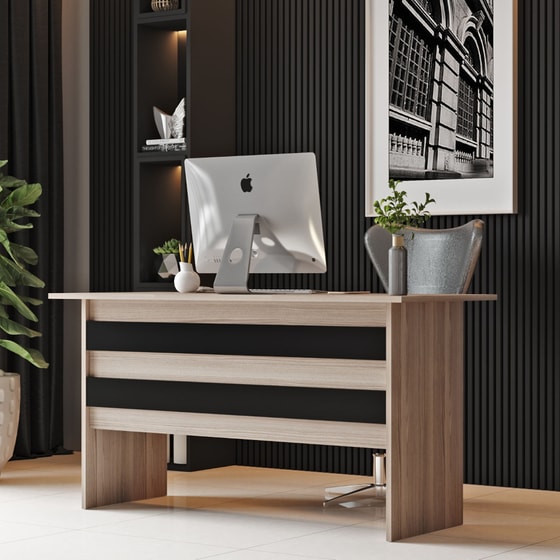 Γραφείο 24Mall Lo Oak από Μοριοσανίδα 140x60x73.8 cm - Μπεζ/Μαύρο image 3