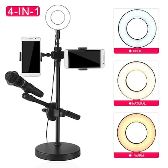 Επαγγελματικό Led Φωτιστικό Δαχτυλίδι 16cm Με Βάση Τηλεφώνου Και Μικροφώνου 4 Σε 1 Professional Live image 0
