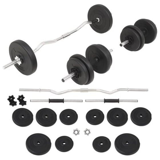 Σετ Στραβόμπαρα Φ25mm 5.2kg VidaXL 91400 120cm με 14 Δίσκους Βαρών 23kg, 2 Αλτήρες και 6 Κολάρα image 1